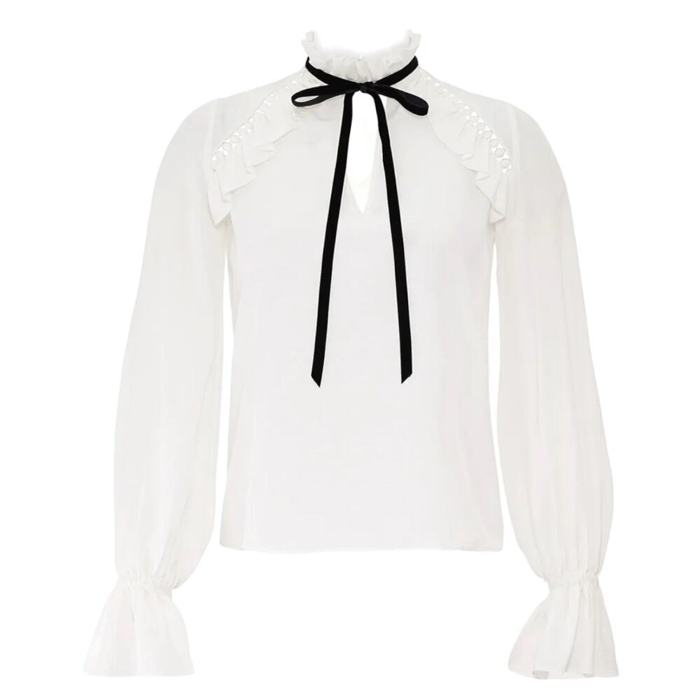 ML Monique Lhuillier White Victorian Top - XS